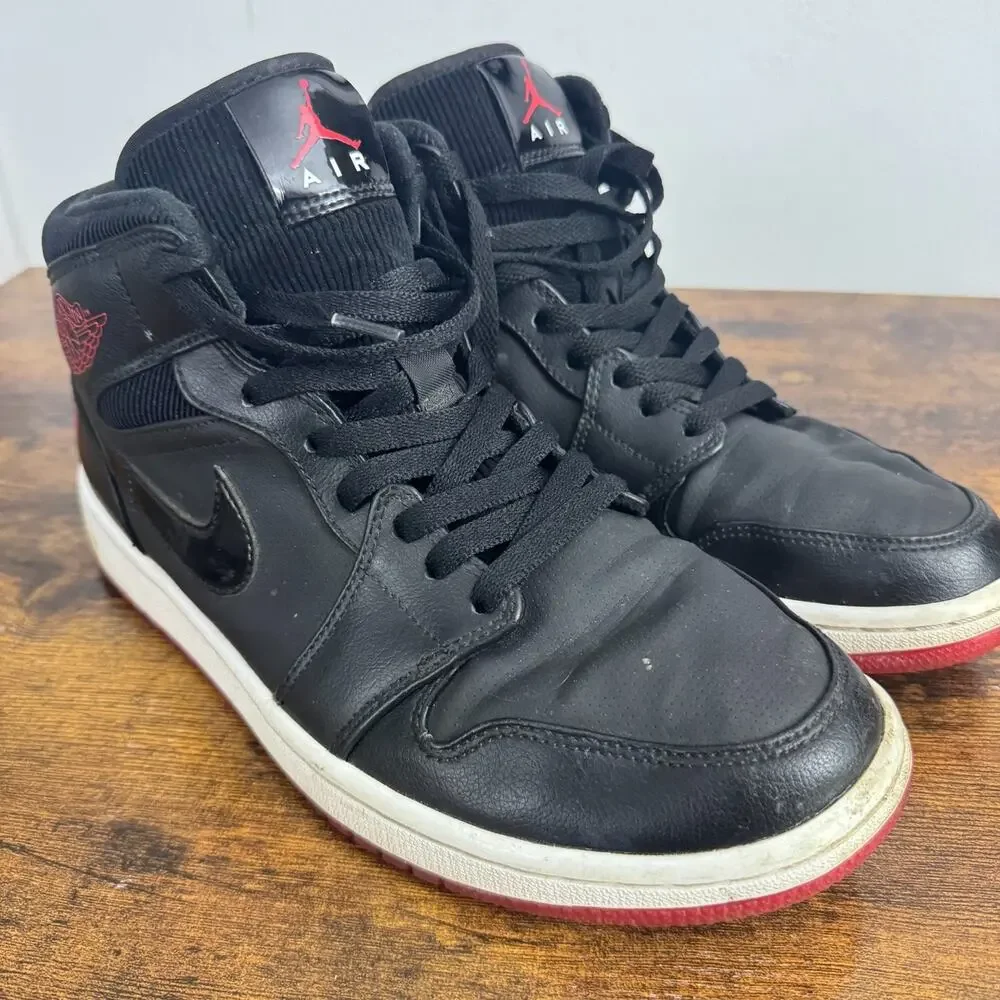 Nike Air Jordan 1 Mid Bred Black Red Mens Size 10